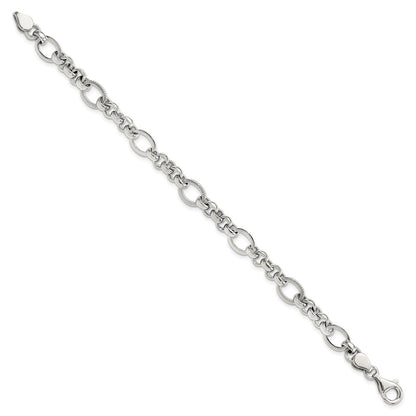Sterling Silver Rhodium-Plated Polished/textured Fancy Link 7.5in Bracelet