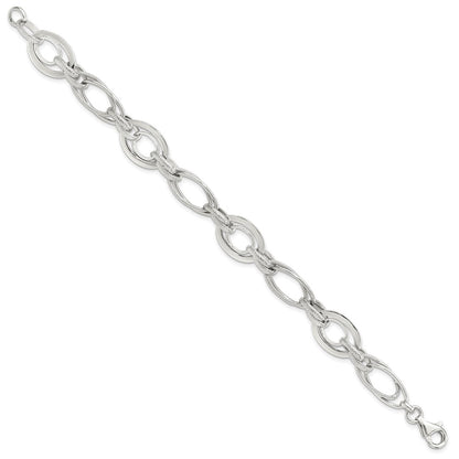 Sterling Silver Rhodium-Plated Polished/textured Link 7.5in Bracelet