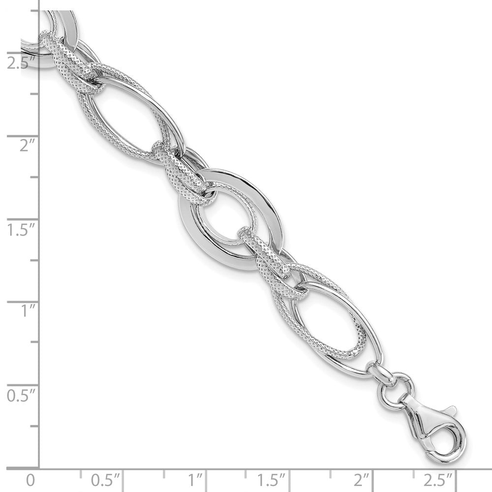 Sterling Silver Rhodium-Plated Polished/textured Link 7.5in Bracelet