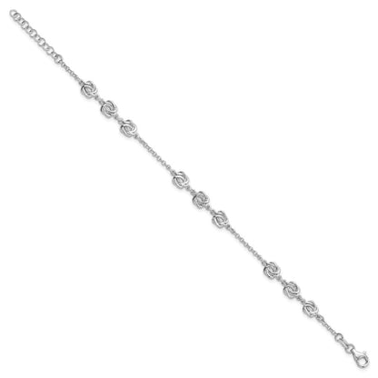 Sterling Silver Rhodium-Plated Love Knot 7in w/1in Ext. Bracelet