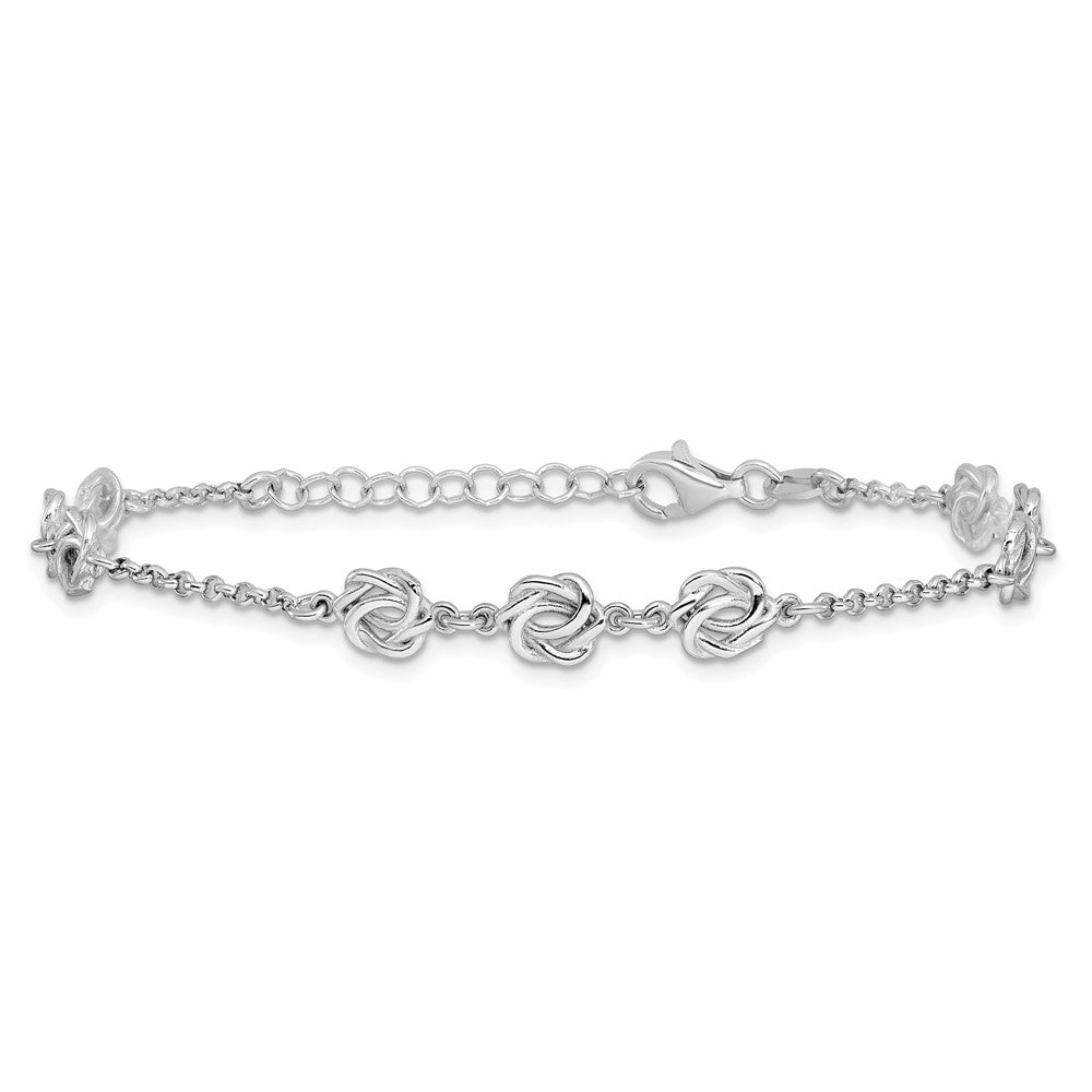 Sterling Silver Rhodium-Plated Love Knot 7in w/1in Ext. Bracelet