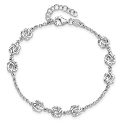 Sterling Silver Rhodium-Plated Love Knot 7in w/1in Ext. Bracelet