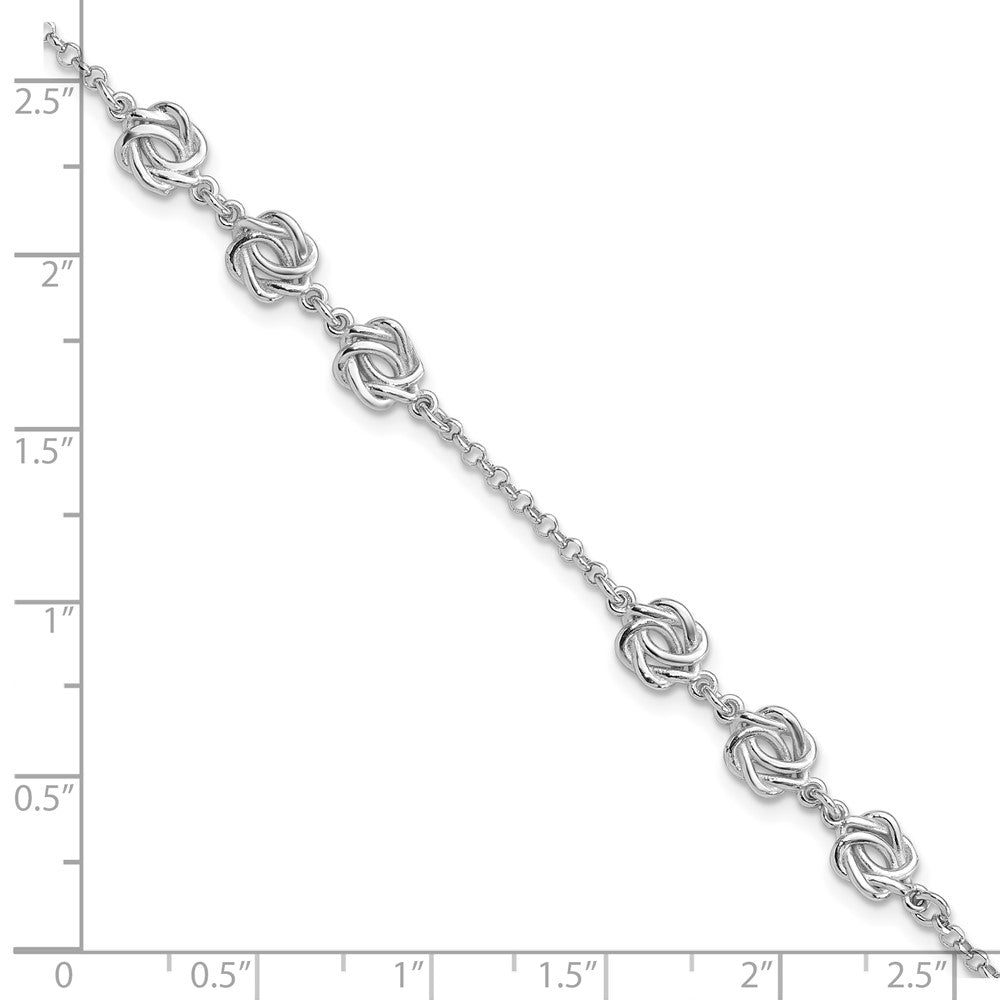 Sterling Silver Rhodium-Plated Love Knot 7in w/1in Ext. Bracelet