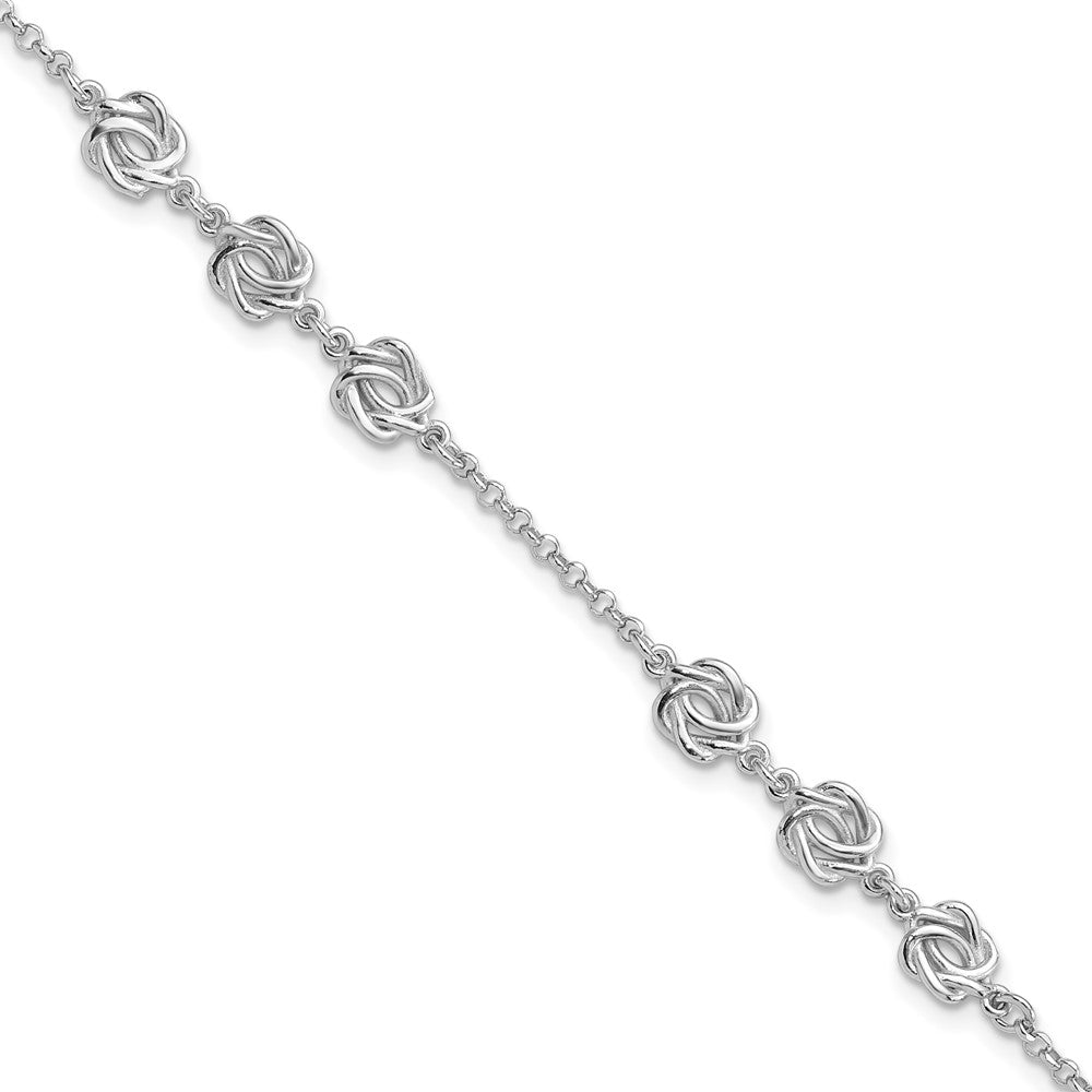 Sterling Silver Rhodium-Plated Love Knot 7in w/1in Ext. Bracelet