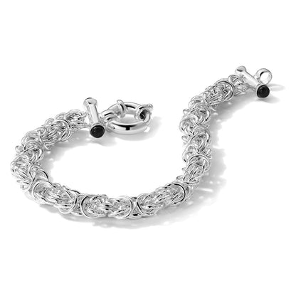 Sterling Silver Polished Black Onyx Rounded Byzantine Chain Bracelet