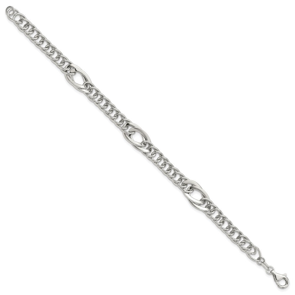 Sterling Silver Rhodium-Plated Polished Fancy Link 7.5in Bracelet