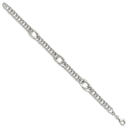 Sterling Silver Rhodium-Plated Polished Fancy Link 7.5in Bracelet