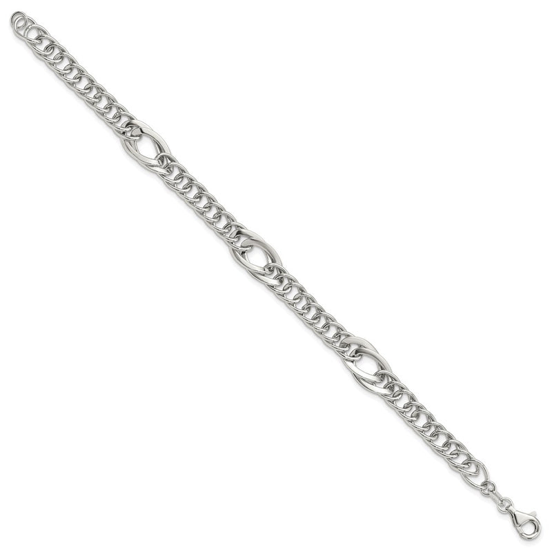 Sterling Silver Rhodium-Plated Polished Fancy Link 7.5in Bracelet