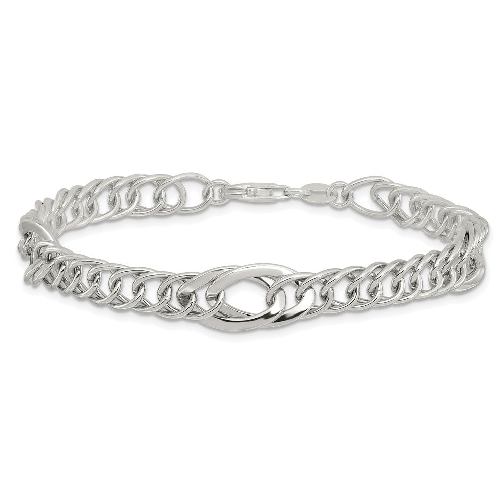 Sterling Silver Rhodium-Plated Polished Fancy Link 7.5in Bracelet