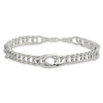 Sterling Silver Rhodium-Plated Polished Fancy Link 7.5in Bracelet