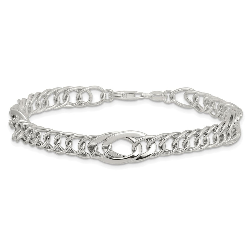 Sterling Silver Rhodium-Plated Polished Fancy Link 7.5in Bracelet