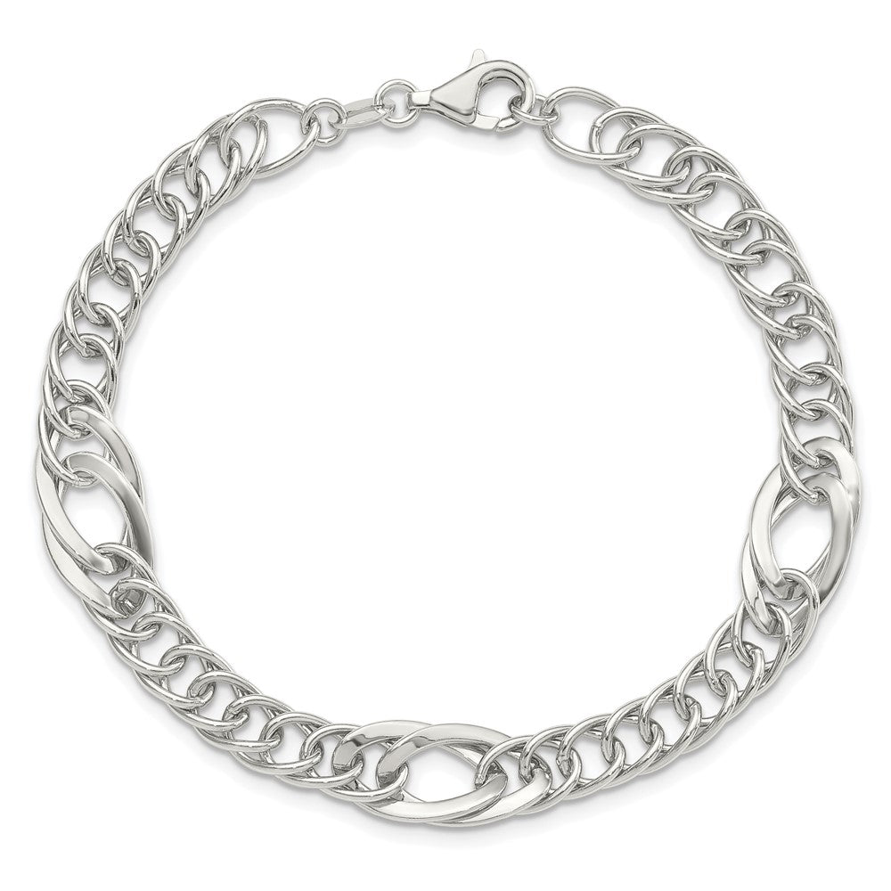 Sterling Silver Rhodium-Plated Polished Fancy Link 7.5in Bracelet