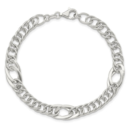 Sterling Silver Rhodium-Plated Polished Fancy Link 7.5in Bracelet