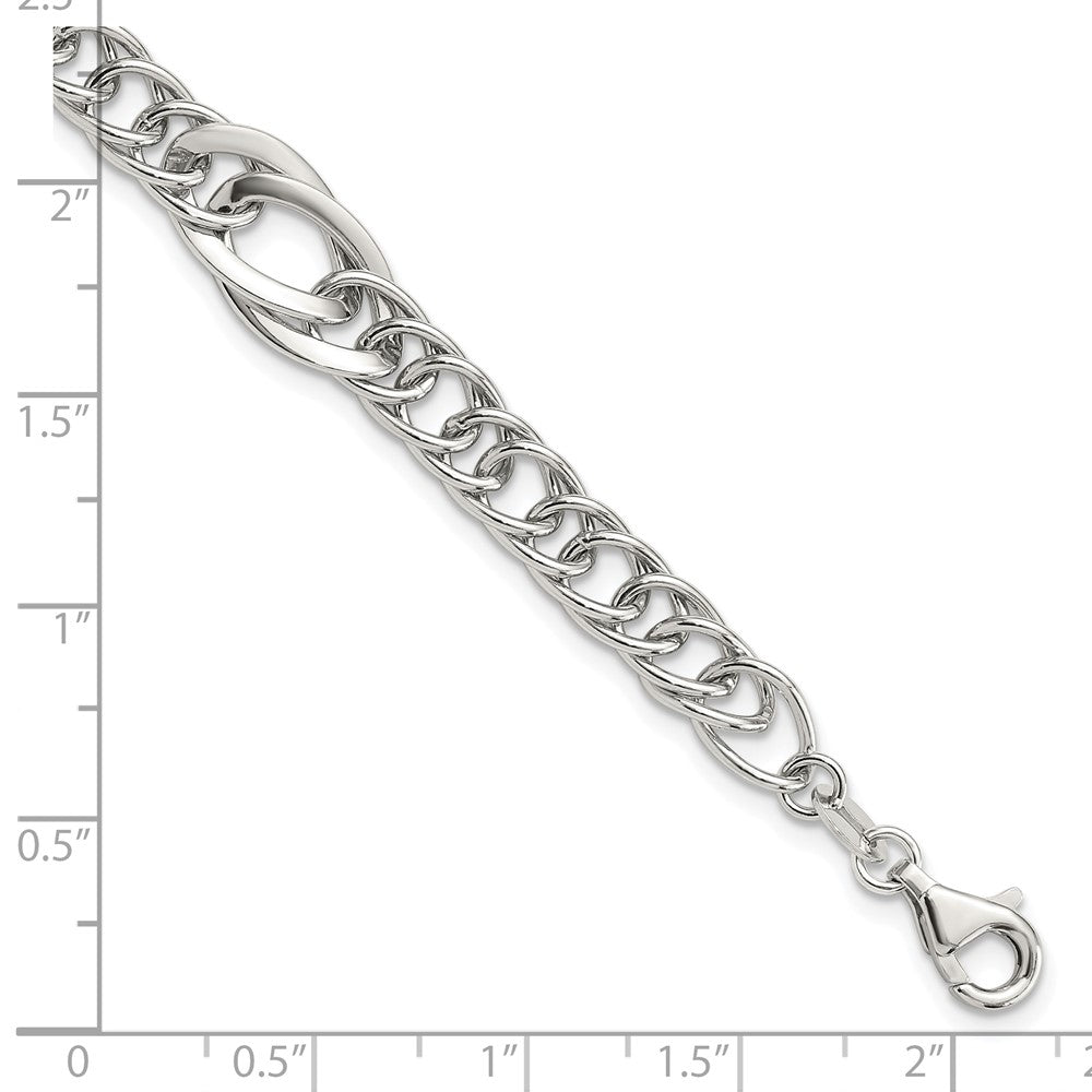 Sterling Silver Rhodium-Plated Polished Fancy Link 7.5in Bracelet