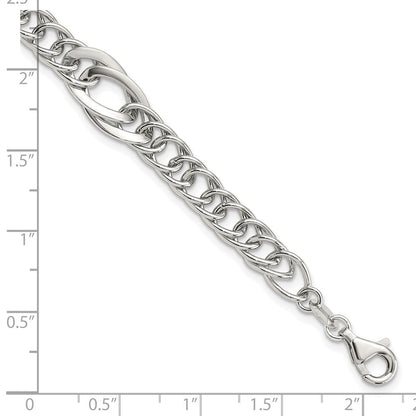 Sterling Silver Rhodium-Plated Polished Fancy Link 7.5in Bracelet