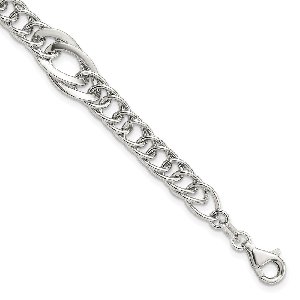Sterling Silver Rhodium-Plated Polished Fancy Link 7.5in Bracelet