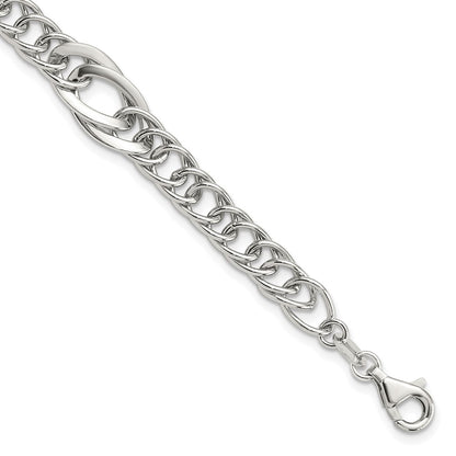 Sterling Silver Rhodium-Plated Polished Fancy Link 7.5in Bracelet
