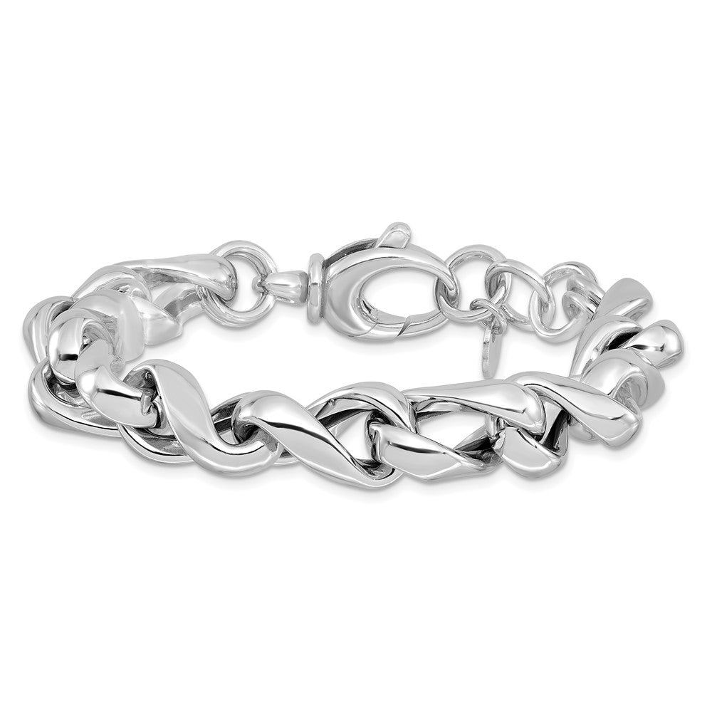 Sterling Silver Rhodium-Plated Hollow Link 7.5in w/.5in Ext Bracelet
