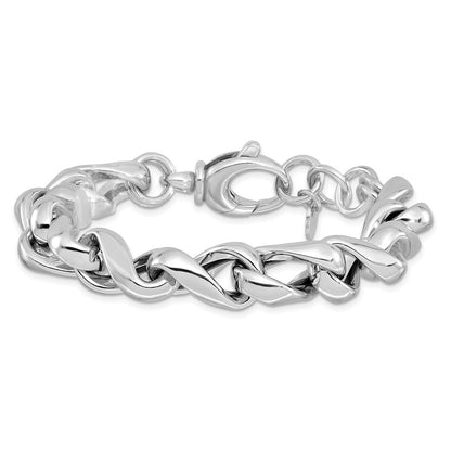 Sterling Silver Rhodium-Plated Hollow Link 7.5in w/.5in Ext Bracelet