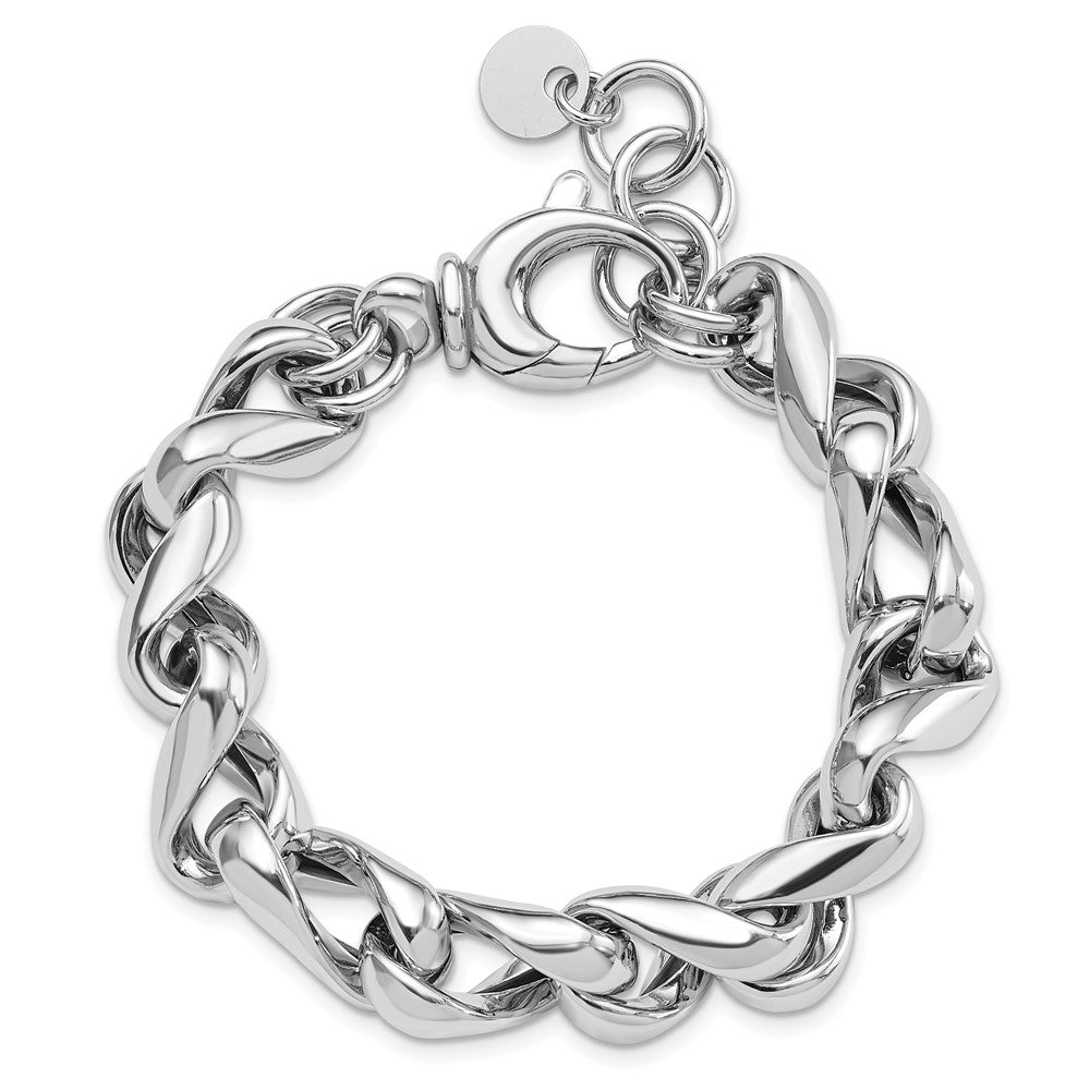 Sterling Silver Rhodium-Plated Hollow Link 7.5in w/.5in Ext Bracelet