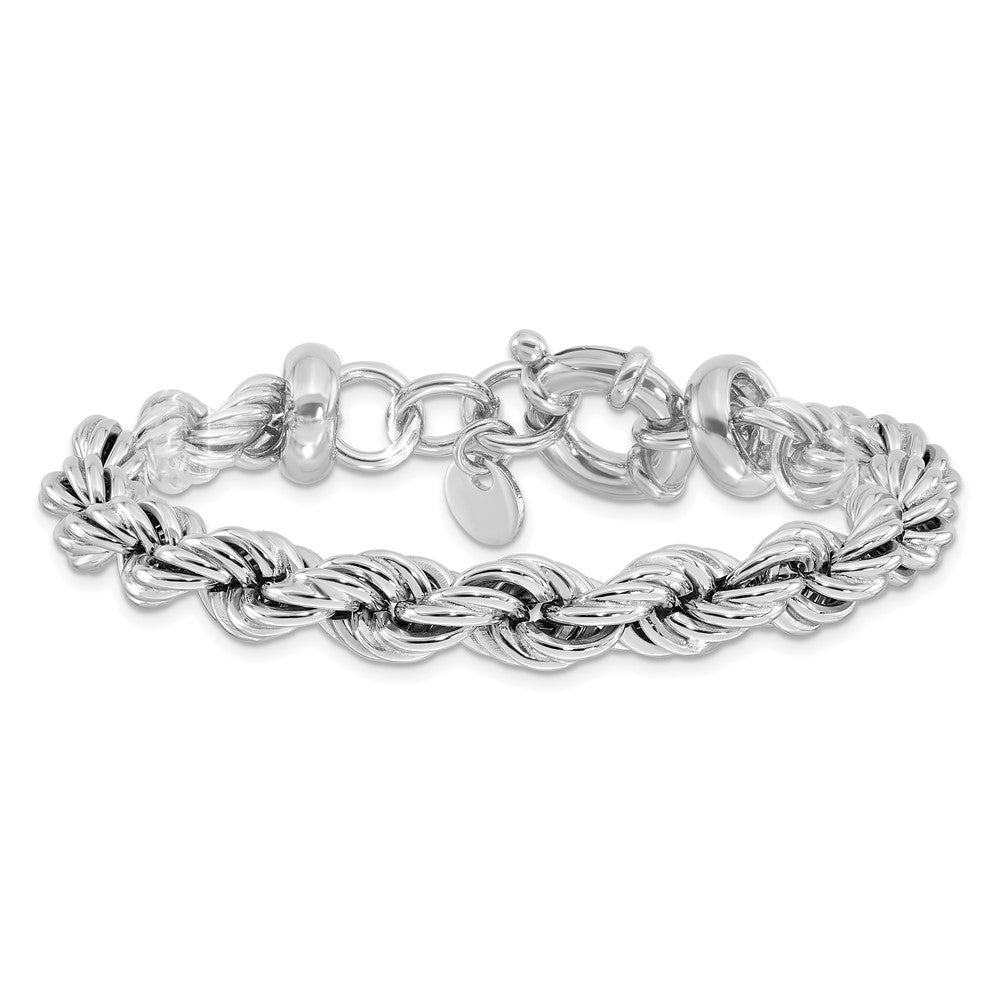 Sterling Silver Rhodium-Plated Hollow Rope 7in w/.5in Ext. Bracelet