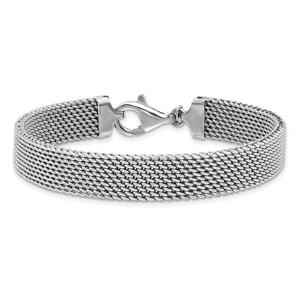 Sterling Silver Rhodium-Plated Polished 7.5in 10mm Mesh Woven Bracelet