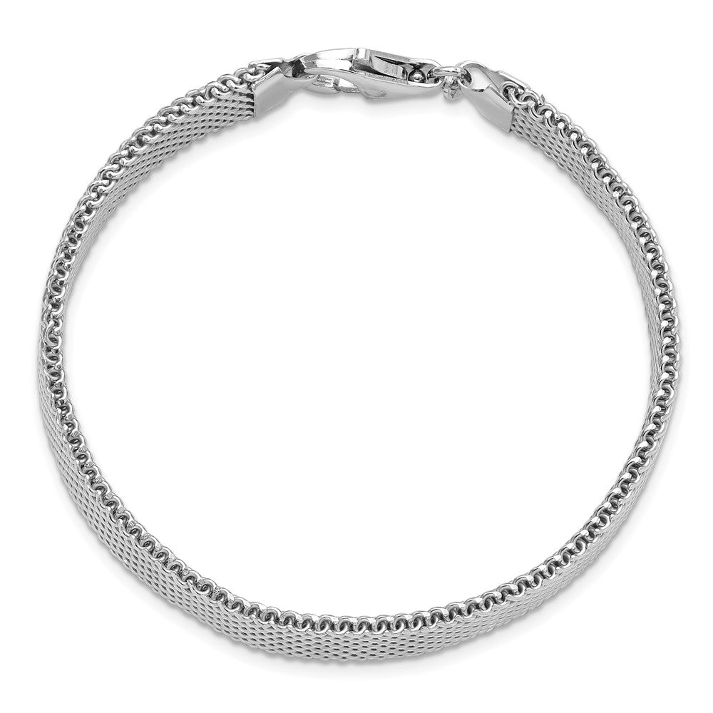 Sterling Silver Rhodium-Plated Polished 7.5in 10mm Mesh Woven Bracelet