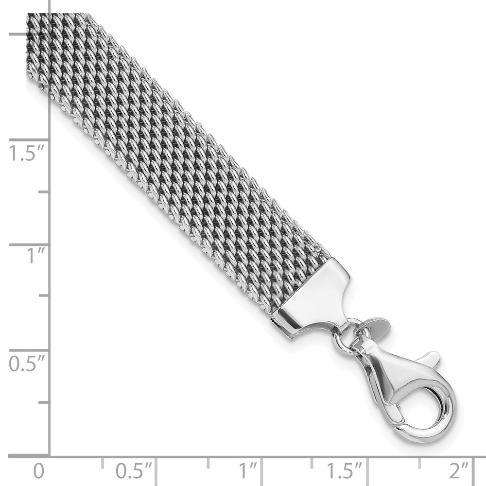Sterling Silver Rhodium-Plated Polished 7.5in 10mm Mesh Woven Bracelet