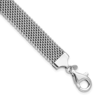 Sterling Silver Rhodium-Plated Polished 7.5in 10mm Mesh Woven Bracelet