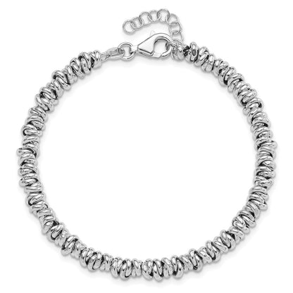 Sterling Silver Rhodium-Plated 7in w/1in Ext Bracelet