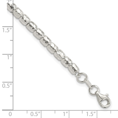 Sterling Silver Rhodium Plated Polish/hammered Beaded w/1 in Ext. Bracelet
