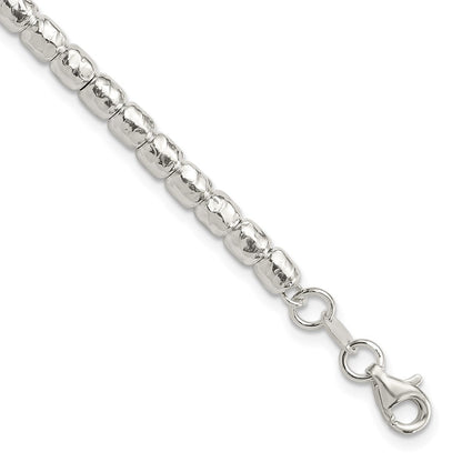 Sterling Silver Rhodium Plated Polish/hammered Beaded w/1 in Ext. Bracelet