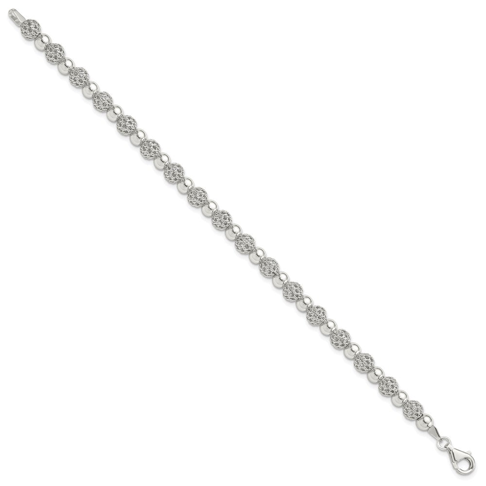 Sterling Silver Rhodium-Plated Polished Beaded 7.5in Bracelet