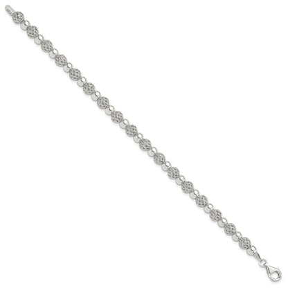Sterling Silver Rhodium-Plated Polished Beaded 7.5in Bracelet