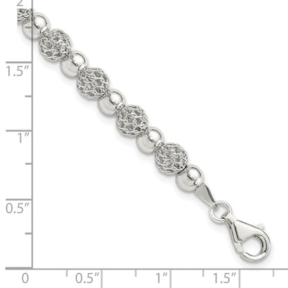 Sterling Silver Rhodium-Plated Polished Beaded 7.5in Bracelet