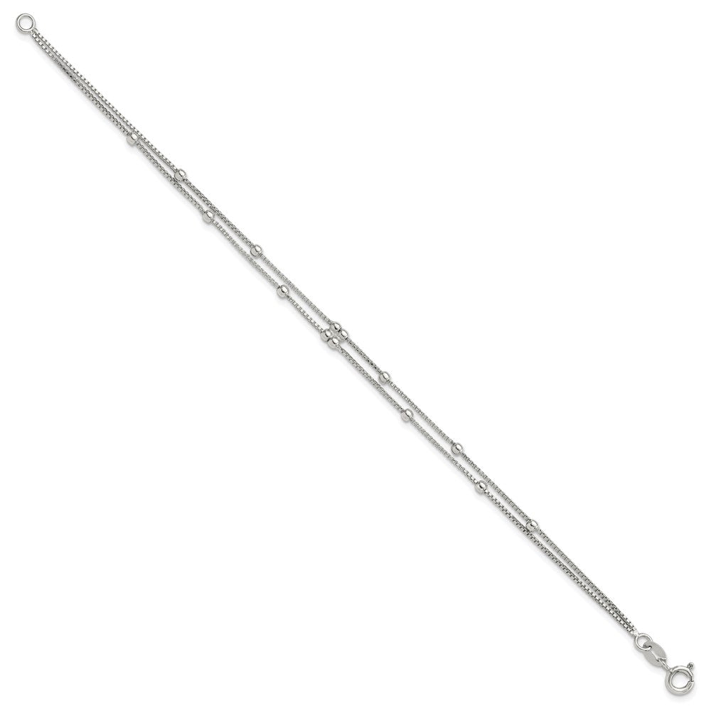 Sterling Silver Rhodium-Plated Polished Beaded 2 Strand 7.5in Bracelet