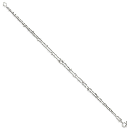 Sterling Silver Rhodium-Plated Polished Beaded 2 Strand 7.5in Bracelet