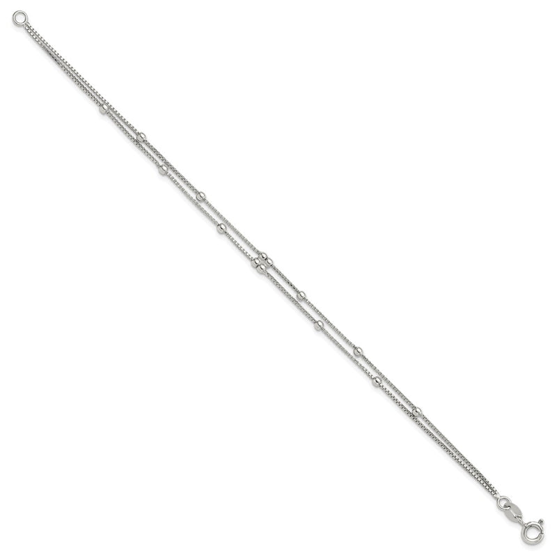 Sterling Silver Rhodium-Plated Polished Beaded 2 Strand 7.5in Bracelet