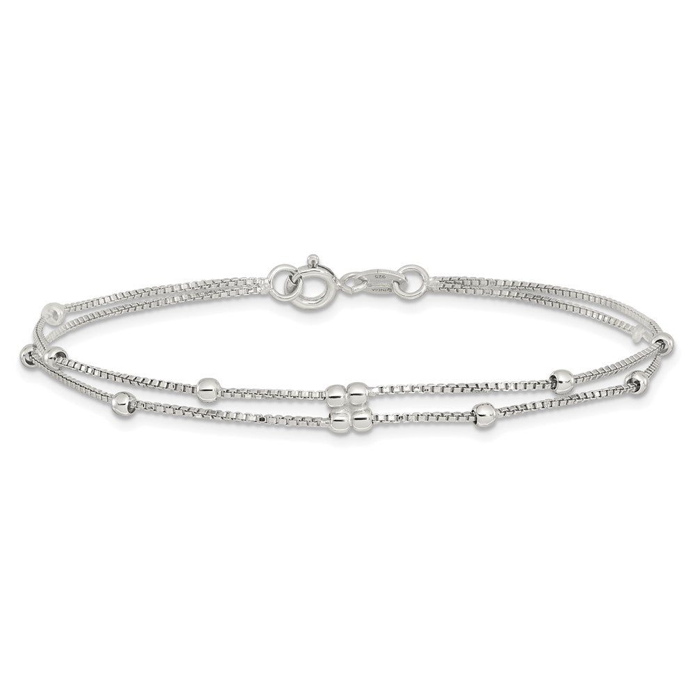 Sterling Silver Rhodium-Plated Polished Beaded 2 Strand 7.5in Bracelet