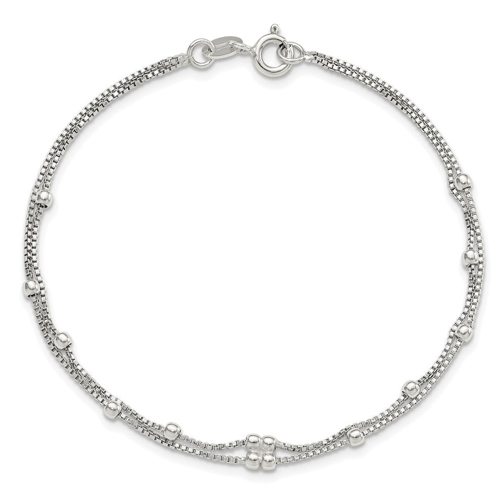 Sterling Silver Rhodium-Plated Polished Beaded 2 Strand 7.5in Bracelet