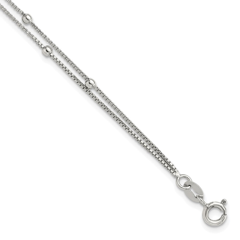 Sterling Silver Rhodium-Plated Polished Beaded 2 Strand 7.5in Bracelet