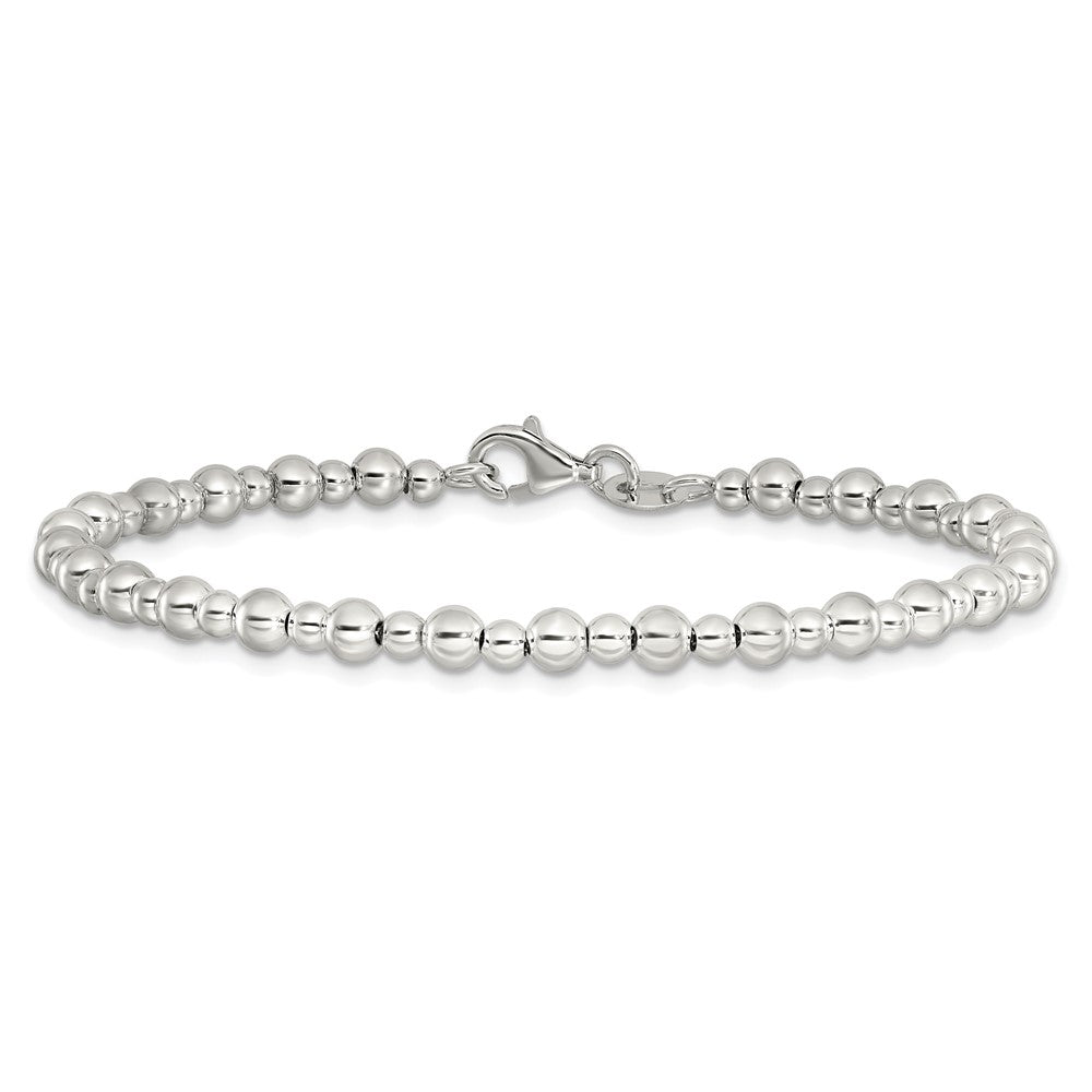 Sterling Silver Rhodium-Plated Beaded 7.5in Bracelet