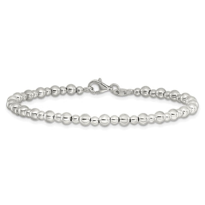 Sterling Silver Rhodium-Plated Beaded 7.5in Bracelet