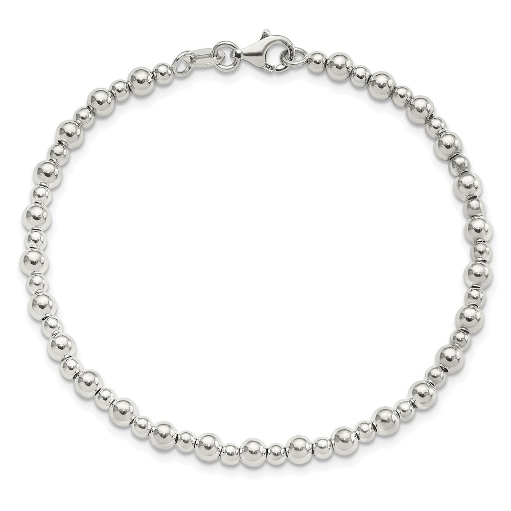 Sterling Silver Rhodium-Plated Beaded 7.5in Bracelet