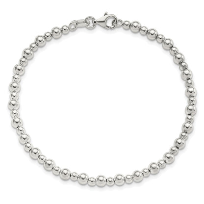 Sterling Silver Rhodium-Plated Beaded 7.5in Bracelet