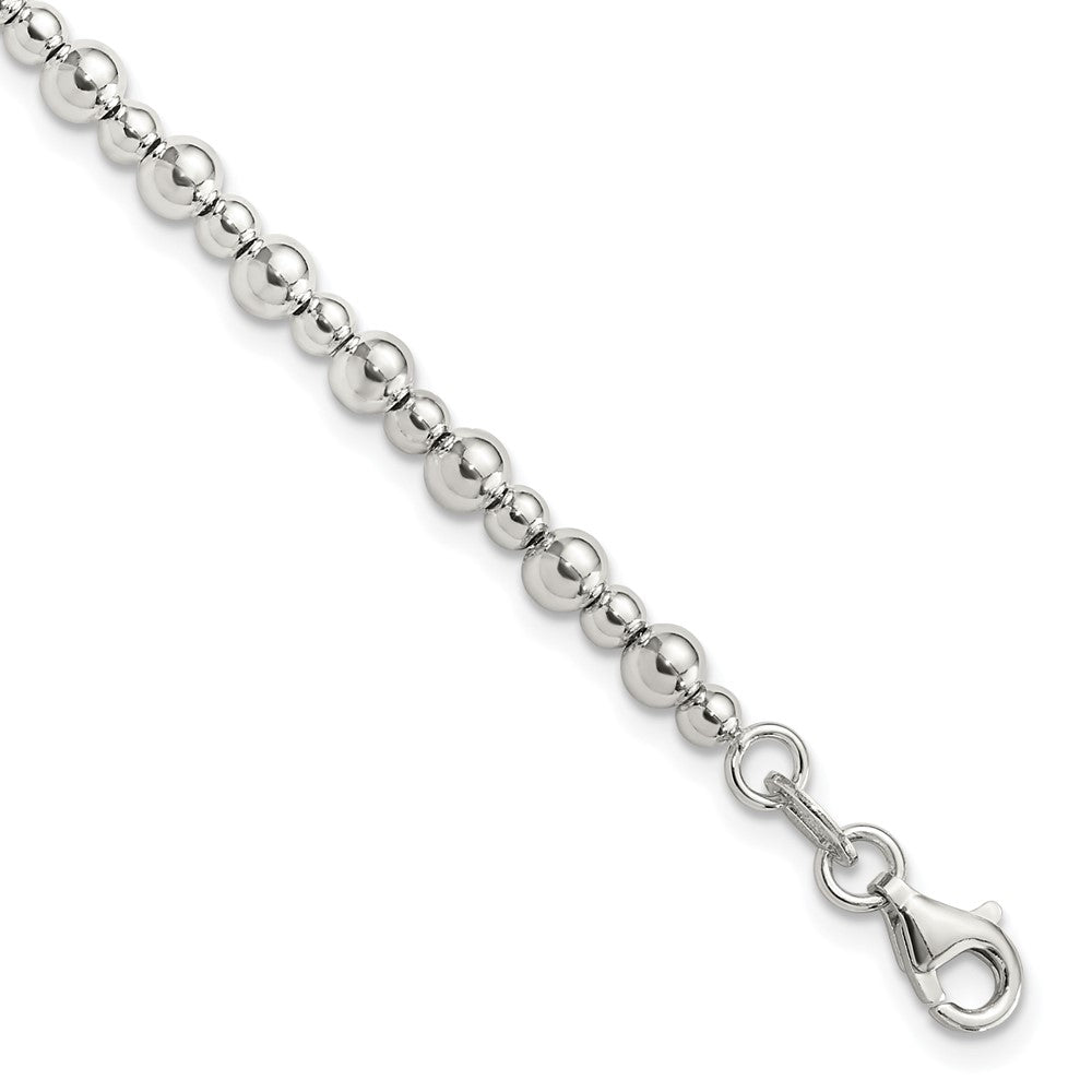 Sterling Silver Rhodium-Plated Beaded 7.5in Bracelet