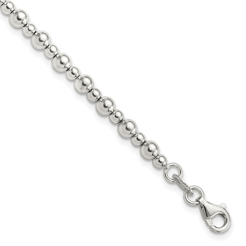 Sterling Silver Rhodium-Plated Beaded 7.5in Bracelet