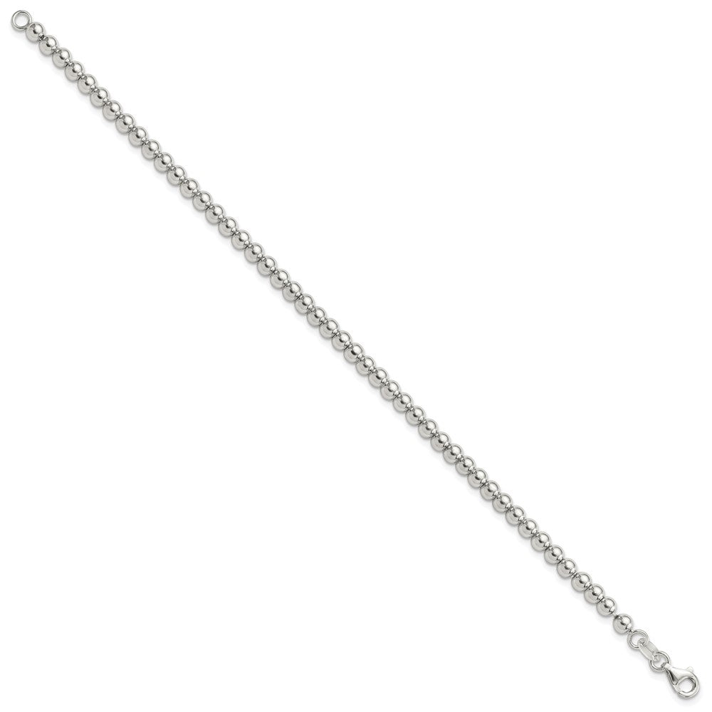 Sterling Silver Rhodium-Plated 4mm Beaded 7.5in Bracelet