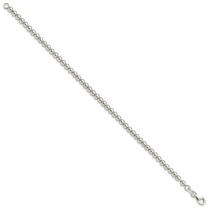 Sterling Silver Rhodium-Plated 4mm Beaded 7.5in Bracelet