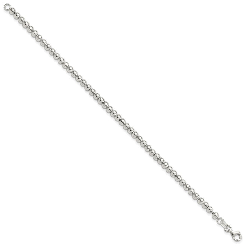 Sterling Silver Rhodium-Plated 4mm Beaded 7.5in Bracelet